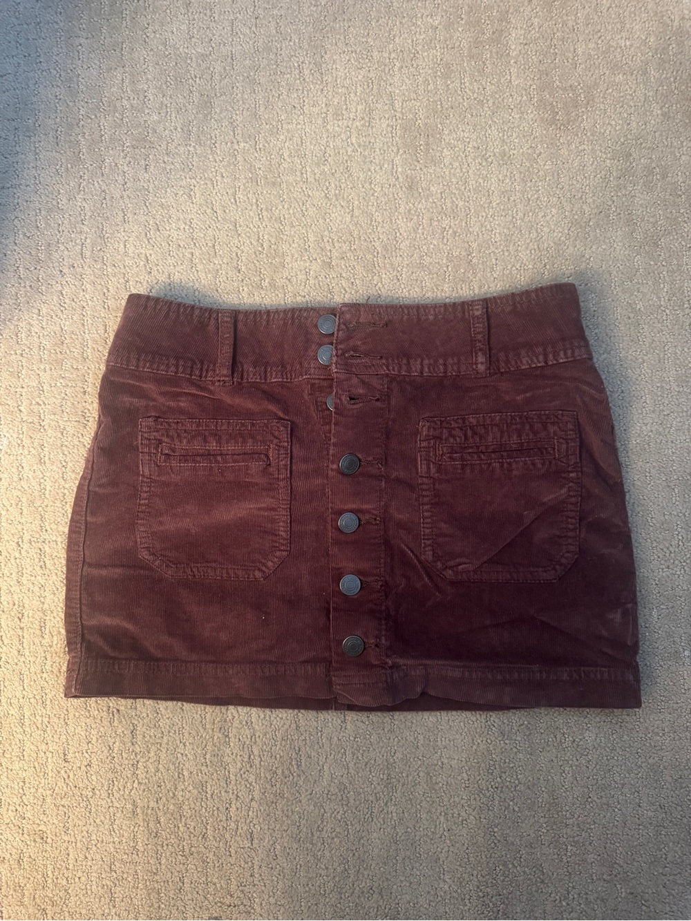 Free People Button-Front Corduroy Mini Skirt in Burgundy